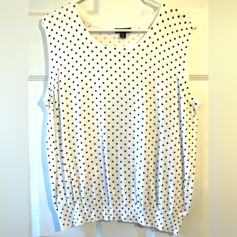 George White Black Polka Dot Rayon Nylon Blend Knit Sleeveless Sweater XL 16 18